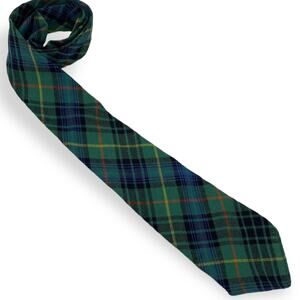 00s STEWART HUNTING Vintage Green Yellow Wool Tartan Plaid Tie